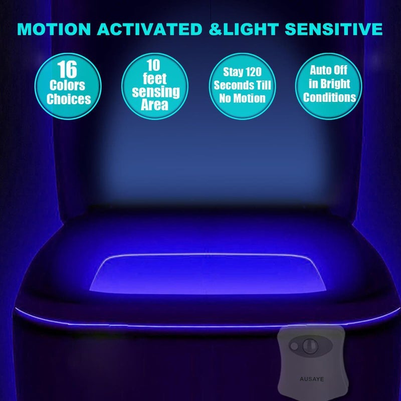 AUSAYE 2Pack Toilet Night Light, 16 Color Changing Motion Sensor Lamp, Fun Bathroom Toilet Bowl Nightlight,LED Christmas Gifts Stocking Stuffers for Kids Him Her Men Mom Father - Image 3